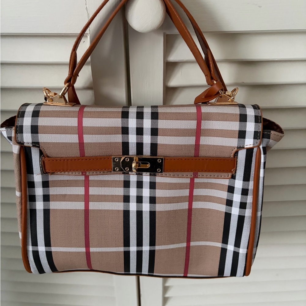 Stylish Tan and Black Plaid Women's Bag